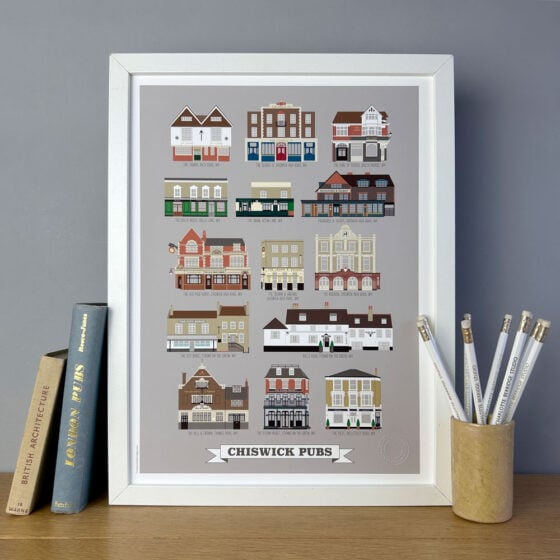 Chiswick Pubs Illustrated Print (Grey)
