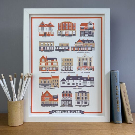 Chiswick Pubs Illustrated Print (White)