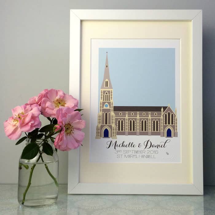 St Mary's Hanwell Illustrated A4 Print