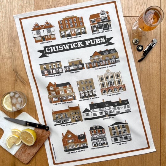 Chiswick Pubs Illustrated Tea Towel