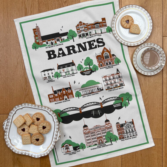 Barnes Illustrated Tea Towel