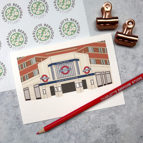 Clapham South Station Illustrated Card